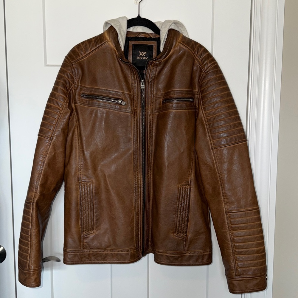 XRay Jeans Faux Leather Moto Jacket with Hood